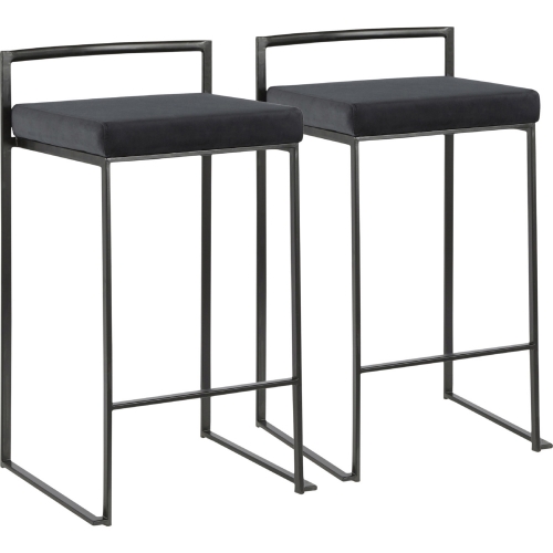 Fuji Stackable 27" Counter Stool in Black Velvet & Black Metal (Set of 2)